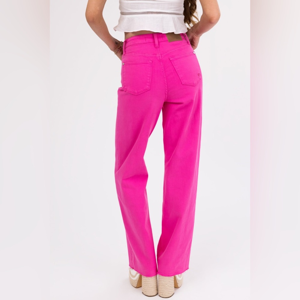 Judy Blue Magenta 90’s Straight Leg Jeans Raw Hem Size 7/28 Heart Pocket - Picture 8 of 16